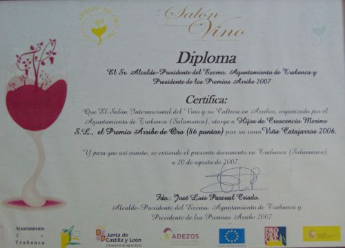 Premio Arribe de Oro 2007 por Vi�a Catajarros 2006